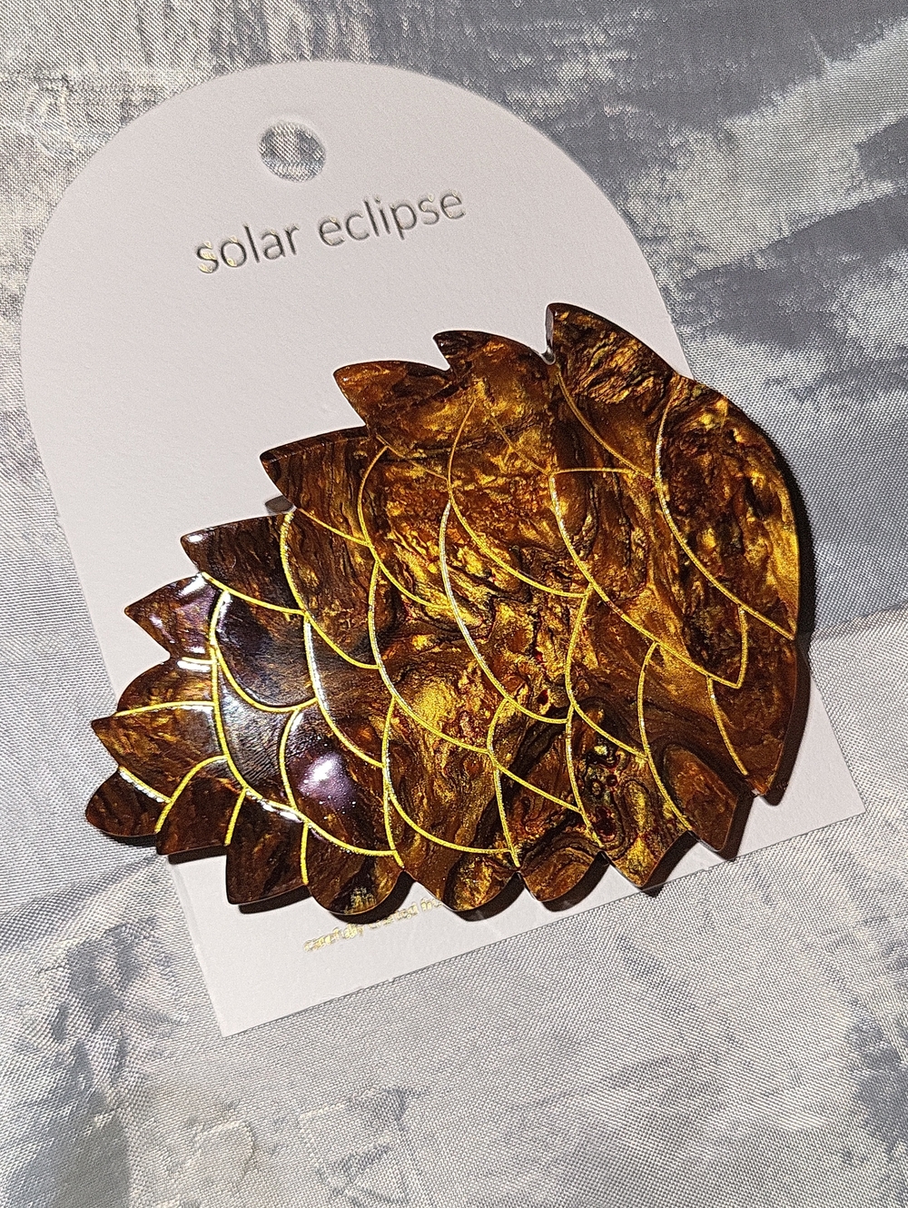 Solar Eclipse Gold Brown Marbled Pine Cone Hair Clip  LS